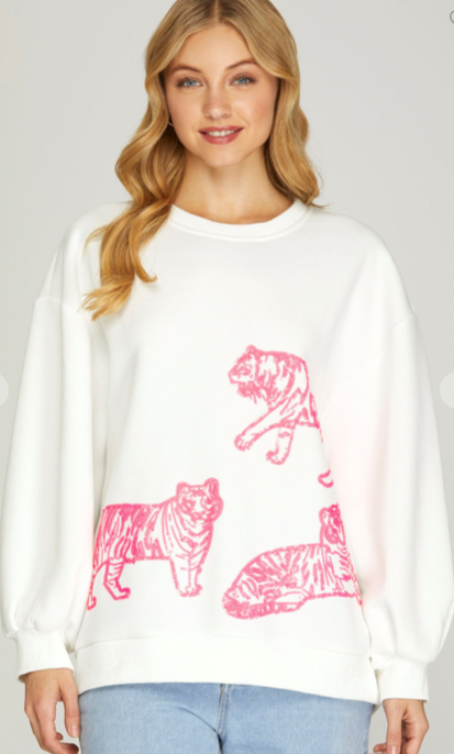 Bershka tiger printed sweatshirt in white