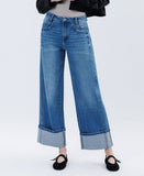 SUPER HIGH RISE CUFFED BAGGY WIDE JEANS T6515D