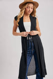 SHEER LONG LINE SLEEVELESS VEST BELTED CARDIGAN