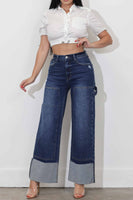 Cuff Up Wide Leg Jeans With Double Pannels