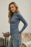 Button Front Long Sleeve Knit Top