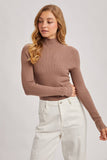 WHOLEGARMENT MOCK NECK RIBBED KNIT SWEATER