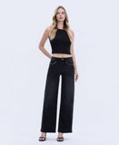 High Rise Black Detailed Wide Leg Jean