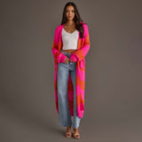 Striped Duster Cardigan- Bright Pink & Orange