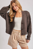 CROPPED POPCORN KNIT SWEARER CARDIGAN