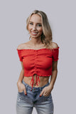 MK662 Front Tie Off Should Crop Top Red