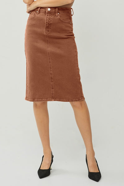 High Rise Back Slit Midi Skirt