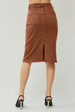 High Rise Back Slit Midi Skirt