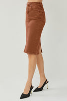 High Rise Back Slit Midi Skirt