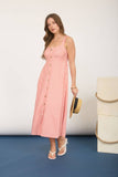STRIPE SWEETHEART BUTTON DOWN SLEEVELESS MIDI DRESS
