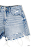 Distressed Hem Denim Shorts