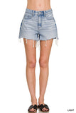 Distressed Hem Denim Shorts