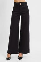 High Rise Ankle Wide Double Button Jeans