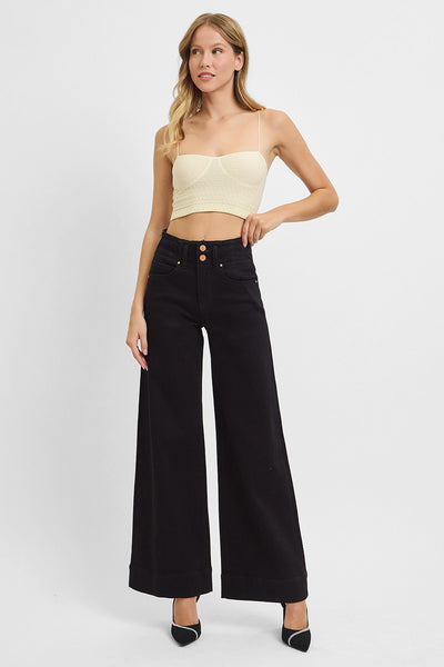 High Rise Ankle Wide Double Button Jeans