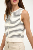 Stripe Raw Edge Button Down Cardigan Vest