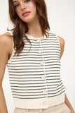 Stripe Raw Edge Button Down Cardigan Vest