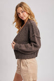 CROPPED POPCORN KNIT SWEARER CARDIGAN