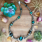 29” Massive Turquoise Rondelle Necklace – Sterling Silver Pearls