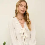 Floral Eyelet Linen LS Top