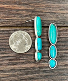 Three Stone Turquoise Stud Earrings - 2"