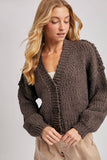 CROPPED POPCORN KNIT SWEARER CARDIGAN