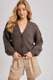 CROPPED POPCORN KNIT SWEARER CARDIGAN