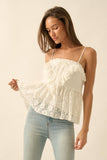 Floral Lace and Cotton Gauze Ruffled Babydoll Cami Top