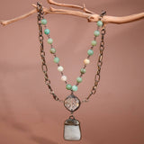 Natural Stone Pendant Beaded Chain Link Necklace - 6463