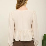 Floral Eyelet Linen LS Top