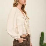 Floral Eyelet Linen LS Top