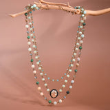 Triple Layered Mixed Glass Bead and Stone Necklace - 7258