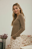 Button Front Long Sleeve Knit Top