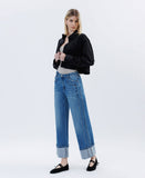 SUPER HIGH RISE CUFFED BAGGY WIDE JEANS T6515D