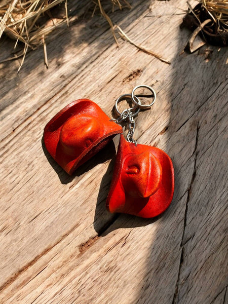 Hat Tooled Leather Keychain