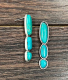 Three Stone Turquoise Stud Earrings - 2"
