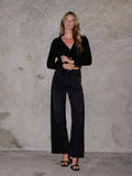 High Rise Black Detailed Wide Leg Jean