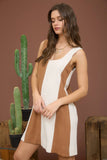 WIDE STRIPE SLEEVELESS LINEN MINI DRESS