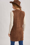 BUTTON DOWN V-NECK TEDDY KNIT LONG LINED VEST