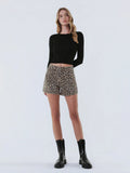 Super High Rise Leopard Print A Line Shorts