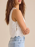 Embroidered eyelet side tie tank top
