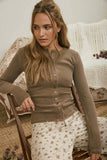 Button Front Long Sleeve Knit Top