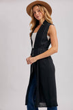 SHEER LONG LINE SLEEVELESS VEST BELTED CARDIGAN