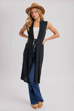 SHEER LONG LINE SLEEVELESS VEST BELTED CARDIGAN