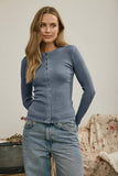 Button Front Long Sleeve Knit Top