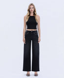 High Rise Black Detailed Wide Leg Jean