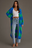 Striped Duster Cardigan- Royal Blue & Green