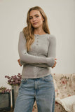 Button Front Long Sleeve Knit Top