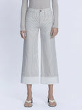 High Rise Stripe Cuffed Crop Wide Jeans