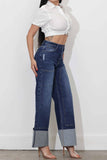 Cuff Up Wide Leg Jeans With Double Pannels