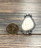 750263, 1.5" White Turquoise Ring, Brass Adjustable Band
